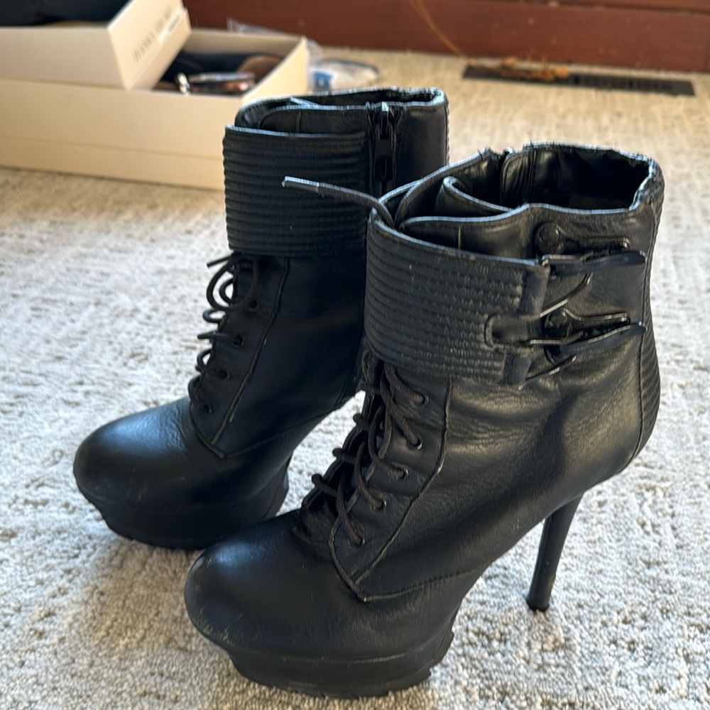 Sam Edelman Steampunk Black Heeled Platform Boots - Size 8